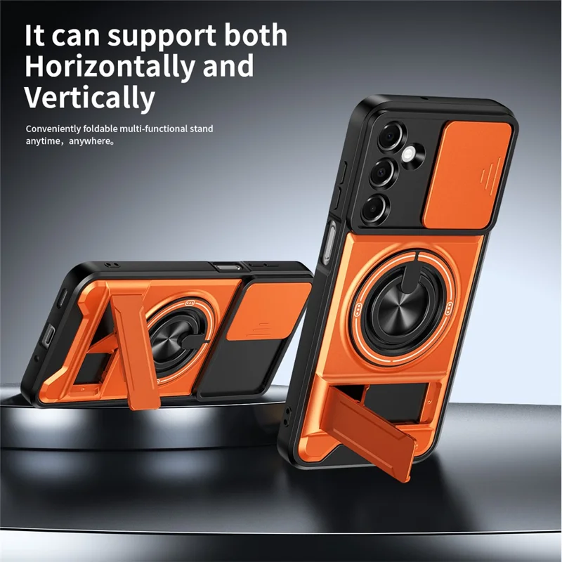 For Samsung Galaxy A16 5G  /  4G Magnetisk Case Med Ringholder, Foldbar Ståstander, TPU PC Telefonbeskyttelse Med Linseluk For Kamera - Orange