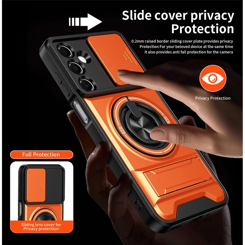 For Samsung Galaxy A16 5G  /  4G Magnetisk Case Med Ringholder, Foldbar Ståstander, TPU PC Telefonbeskyttelse Med Linseluk For Kamera - Orange