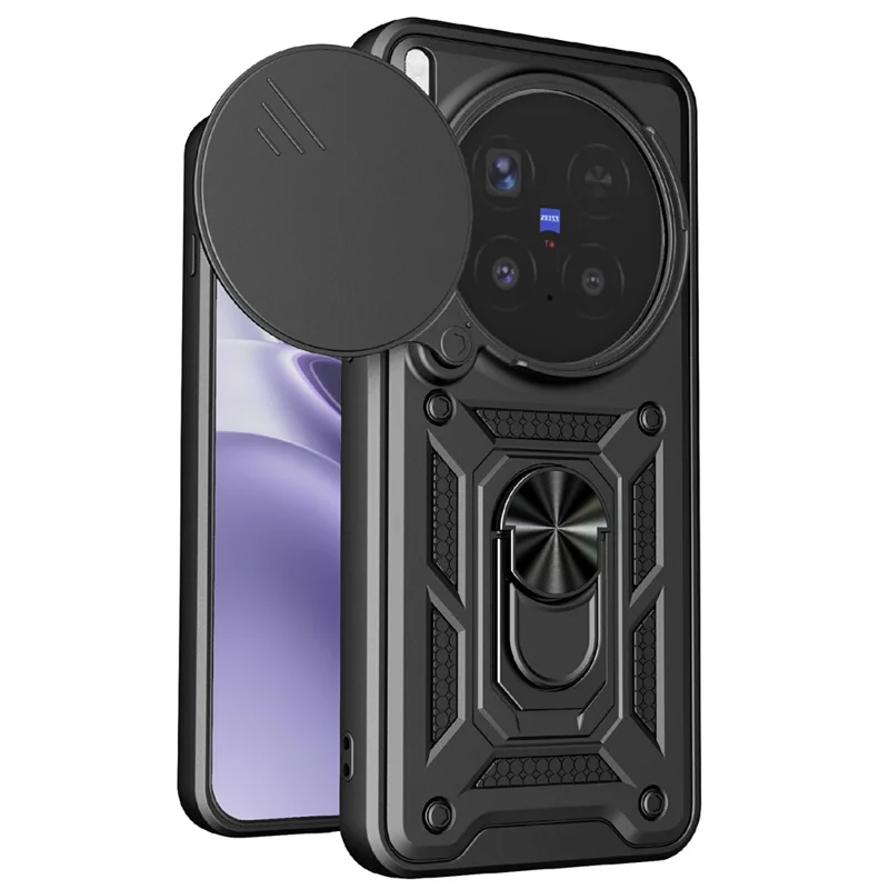 Für vivo X300 Pro 5G Hülle mit verschiebbarem Kamera-Deckel PC + TPU Ständer-Handyhülle - Schwarz