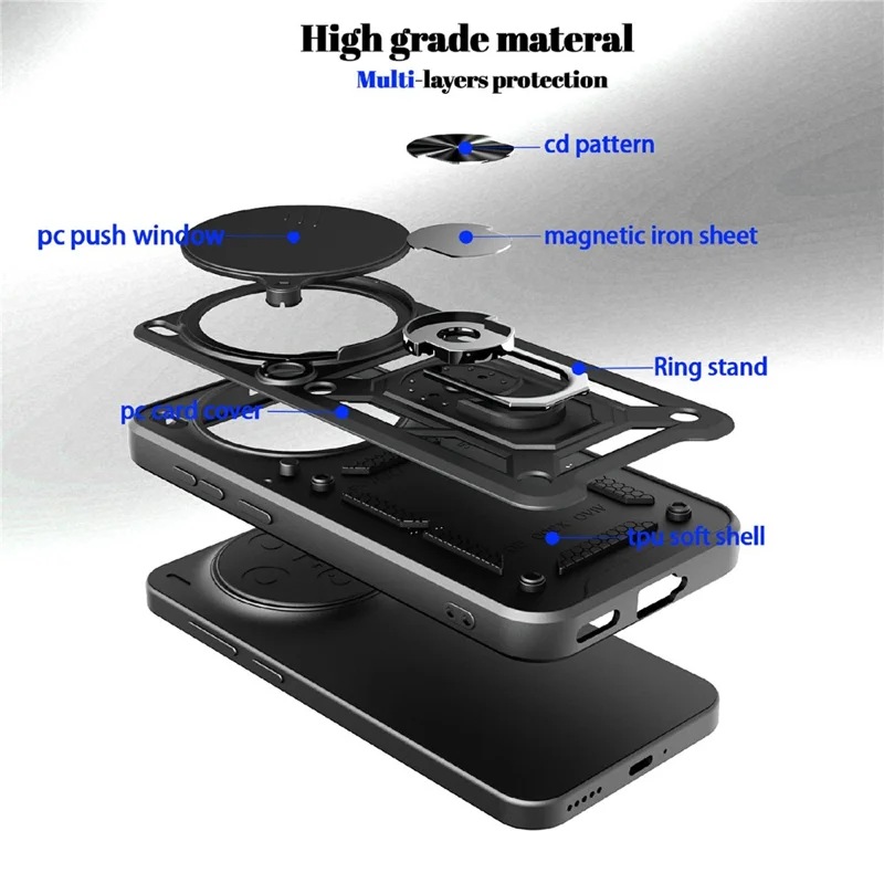 Für vivo X300 Pro 5G Hülle mit verschiebbarem Kamera-Deckel PC + TPU Ständer-Handyhülle - Schwarz