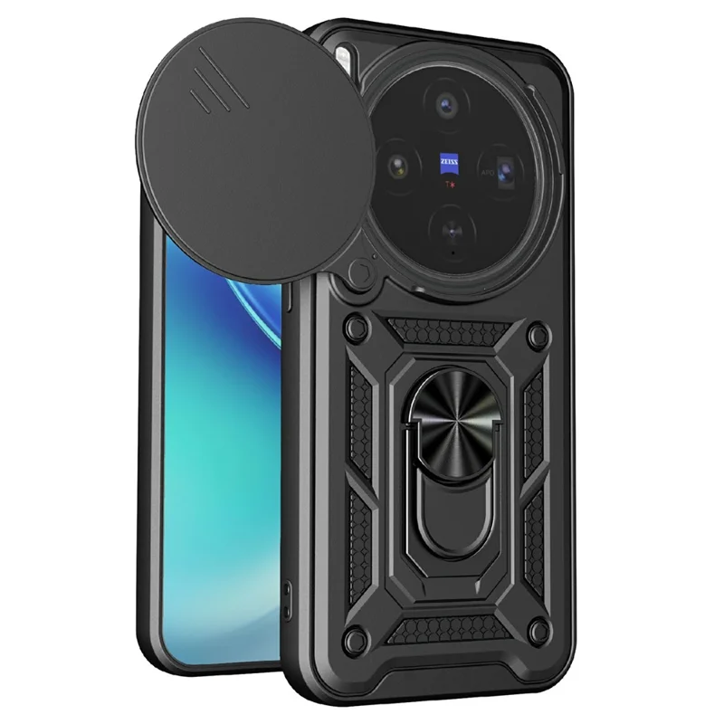 For vivo X300 5G Case with Slide Camera Lid PC + TPU Kickstand Phone Cover - Black