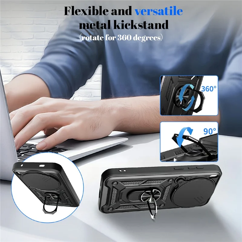 For vivo X300 5G Case with Slide Camera Lid PC + TPU Kickstand Phone Cover - Black