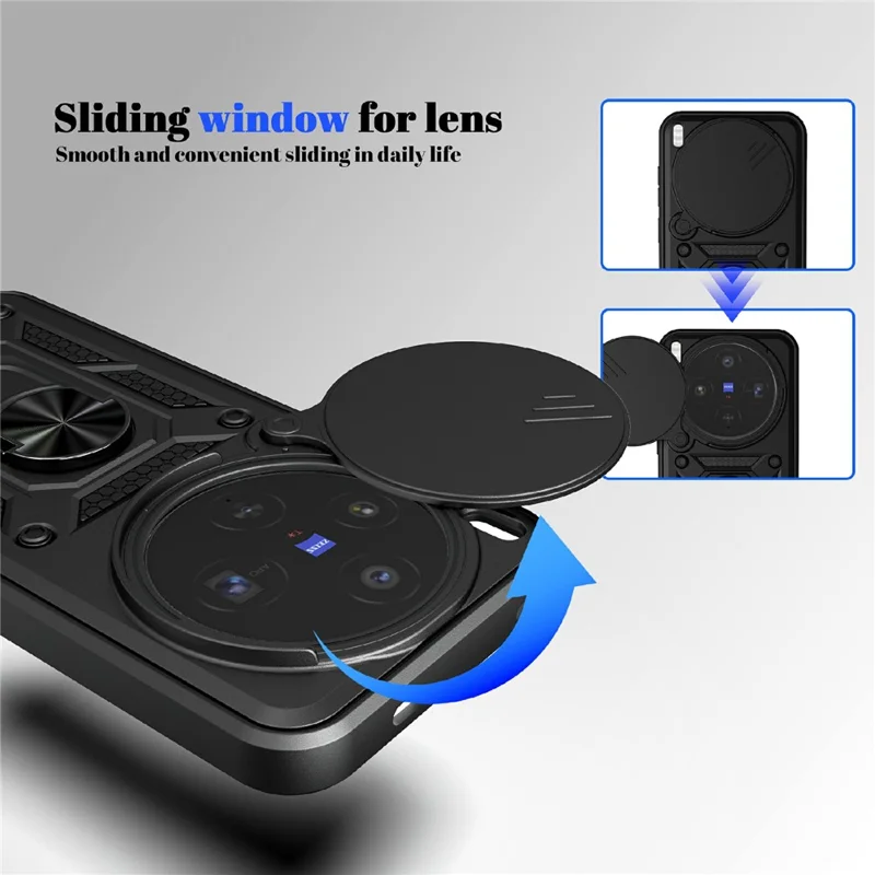 For vivo X300 5G Case with Slide Camera Lid PC + TPU Kickstand Phone Cover - Black