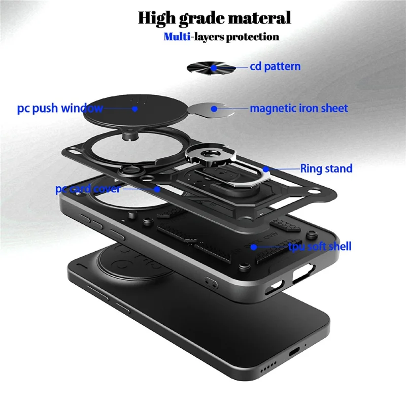 For vivo X300 5G Case with Slide Camera Lid PC + TPU Kickstand Phone Cover - Black