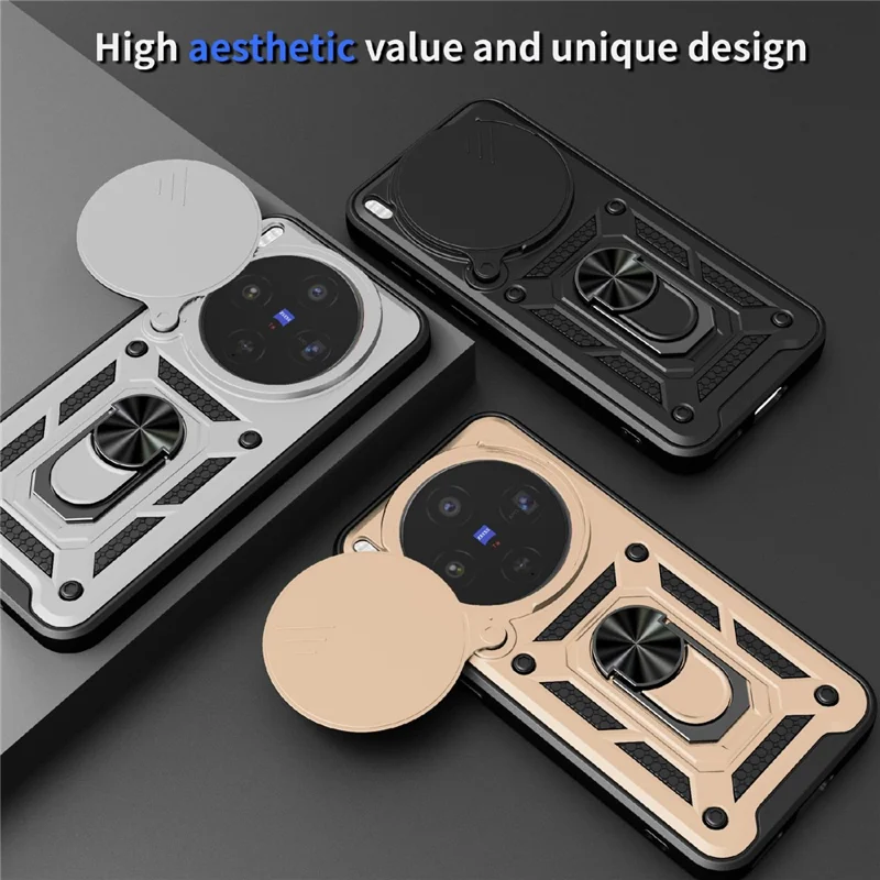 For vivo X300 5G Case with Slide Camera Lid PC + TPU Kickstand Phone Cover - Black