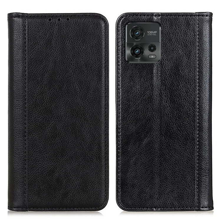 Für Motorola Moto G72 4G Litchi-Textur Split Leather Phone Case Stand Magnetic Absorption Shockproof Flip Wallet Cover - Schwarz