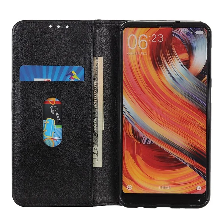 Para Motorola Moto G72 4G Litchi Textura División de Cuero Dividido Case de Teléfono Magnetic Absorción Magnética Flip Willet Cover Cover - Negro