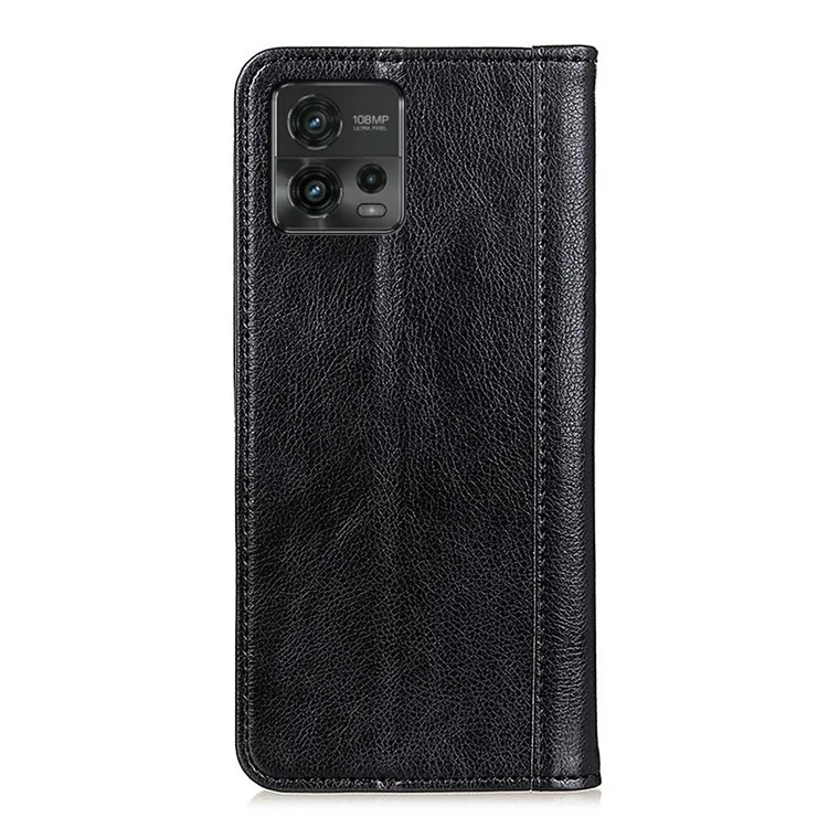 Für Motorola Moto G72 4G Litchi-Textur Split Leather Phone Case Stand Magnetic Absorption Shockproof Flip Wallet Cover - Schwarz