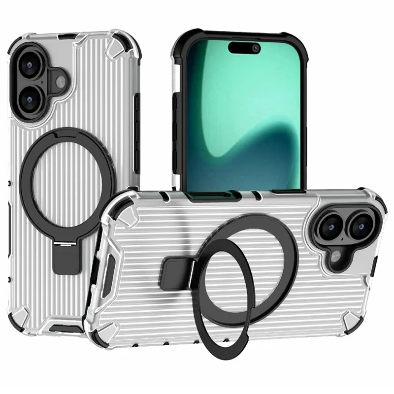 For iPhone 17 Magnetic Case with Kickstand PC + TPU Phone Cover Compatible with MagSafe - Transparent