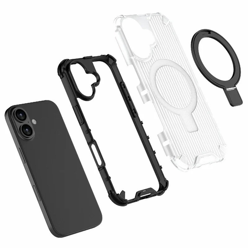 For iPhone 17 Magnetic Case with Kickstand PC + TPU Phone Cover Compatible with MagSafe - Transparent