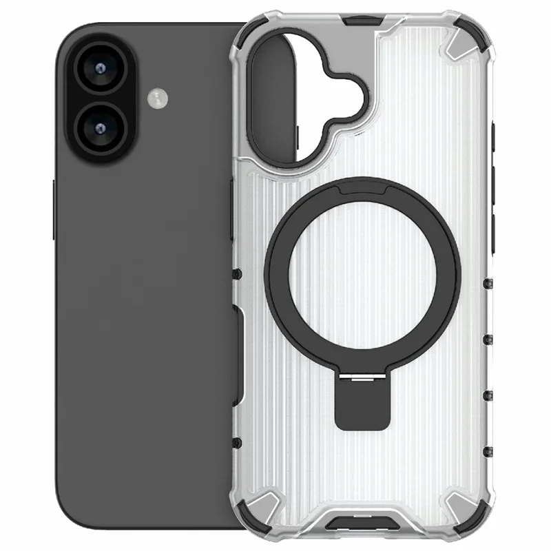 For iPhone 17 Magnetic Case with Kickstand PC + TPU Phone Cover Compatible with MagSafe - Transparent
