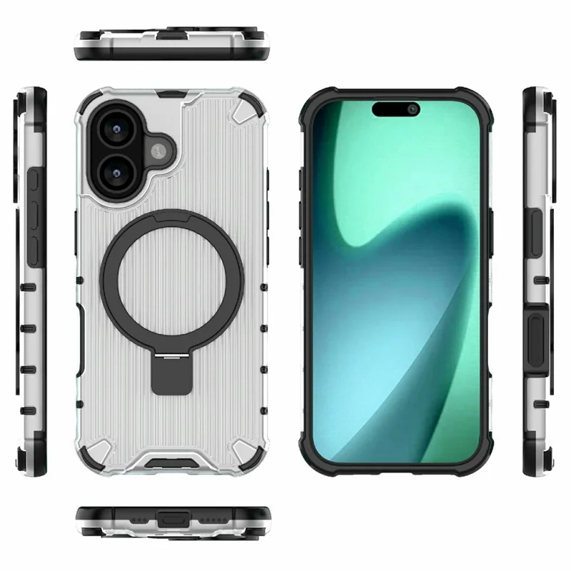 For iPhone 17 Magnetic Case with Kickstand PC + TPU Phone Cover Compatible with MagSafe - Transparent