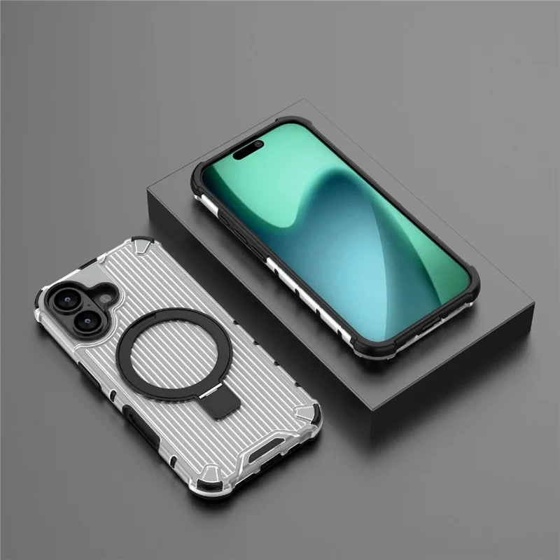 For iPhone 17 Magnetic Case with Kickstand PC + TPU Phone Cover Compatible with MagSafe - Transparent