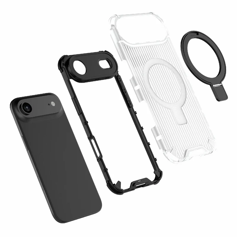 For iPhone Air Magnetic Case with Kickstand PC + TPU Phone Cover Compatible with MagSafe - Transparent