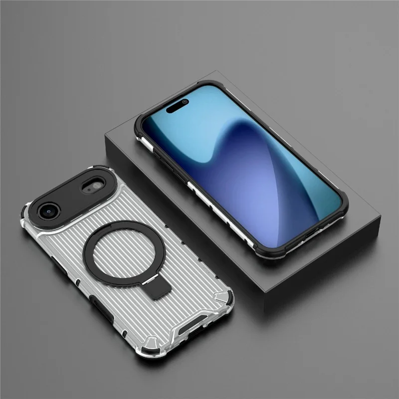For iPhone Air Magnetic Case with Kickstand PC + TPU Phone Cover Compatible with MagSafe - Transparent