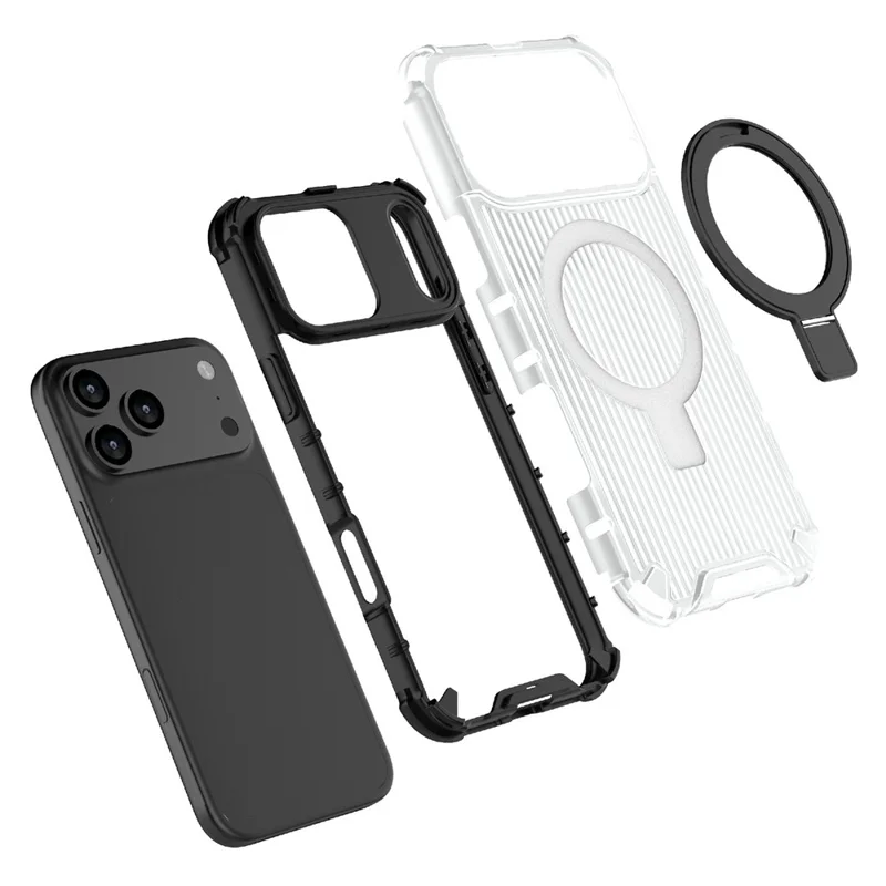 For iPhone 17 Pro Magnetic Case with Kickstand PC + TPU Phone Cover Compatible with MagSafe - Transparent