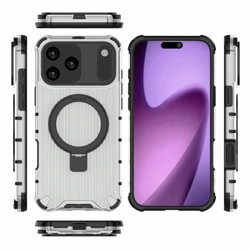 For iPhone 17 Pro Magnetic Case with Kickstand PC + TPU Phone Cover Compatible with MagSafe - Transparent