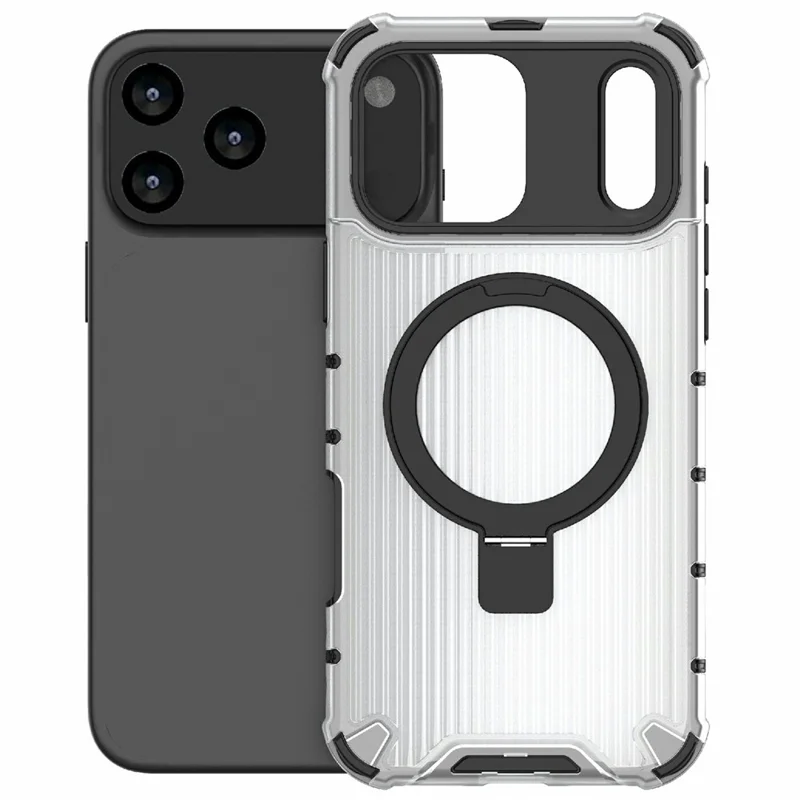 For iPhone 17 Pro Max Magnetic Case with Kickstand PC + TPU Phone Cover Compatible with MagSafe - Transparent