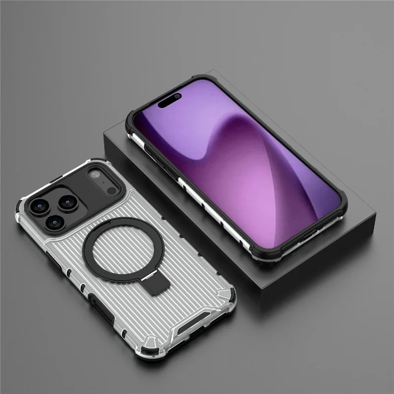 For iPhone 17 Pro Max Magnetic Case with Kickstand PC + TPU Phone Cover Compatible with MagSafe - Transparent