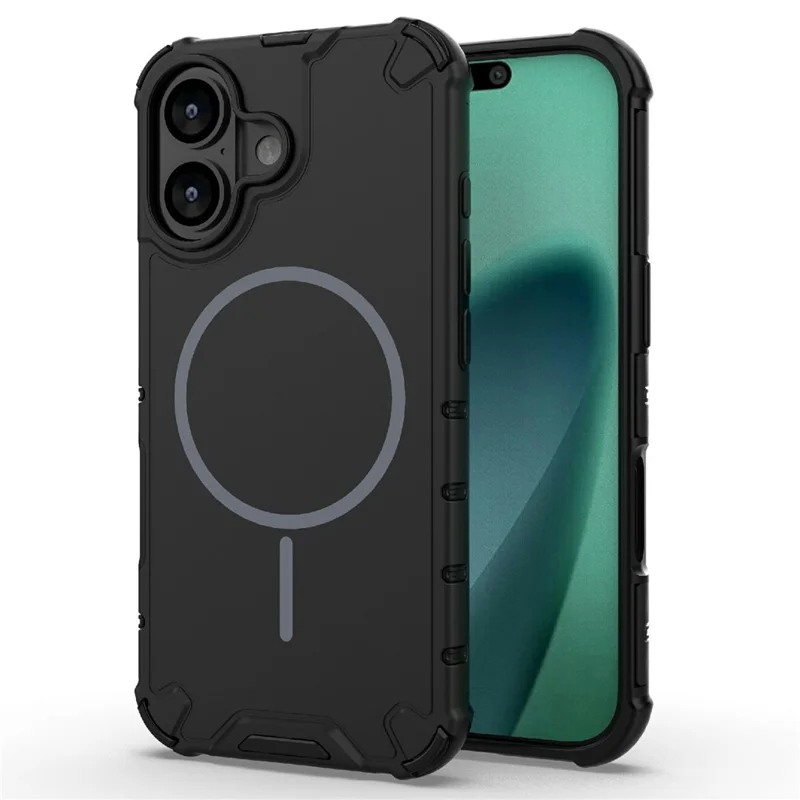 For iPhone 17 Case Compatible with MagSafe Corrugated Texture Heat Dissipation TPU + PC Phone Back Cover - Black