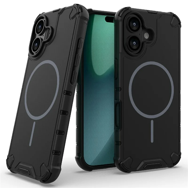 For iPhone 17 Case Compatible with MagSafe Corrugated Texture Heat Dissipation TPU + PC Phone Back Cover - Black