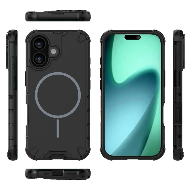 For iPhone 17 Case Compatible with MagSafe Corrugated Texture Heat Dissipation TPU + PC Phone Back Cover - Black