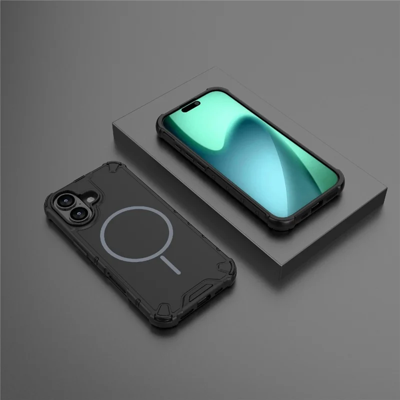 For iPhone 17 Case Compatible with MagSafe Corrugated Texture Heat Dissipation TPU + PC Phone Back Cover - Black