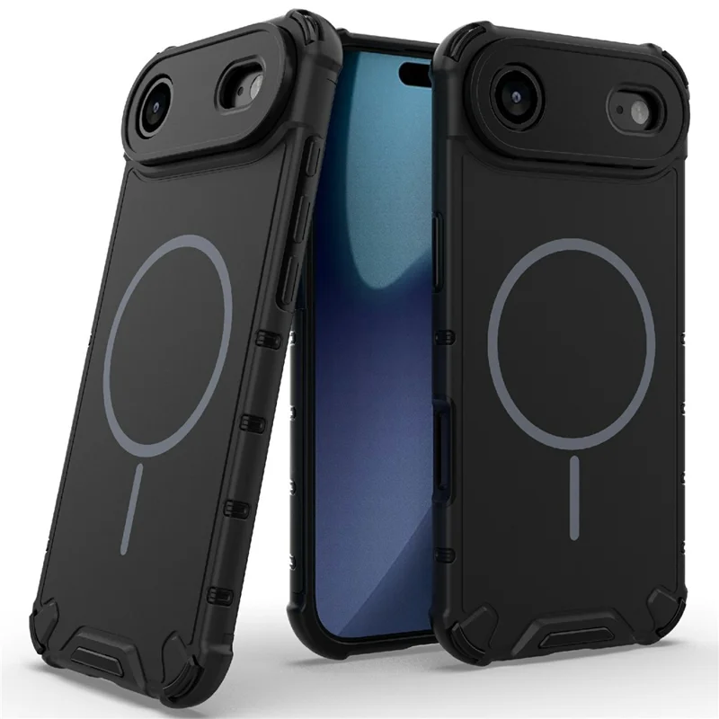 Für iPhone Air Hülle kompatibel mit MagSafe, gewellte Struktur, Wärmeableitung, TPU + PC Handy-Rückseite - Schwarz