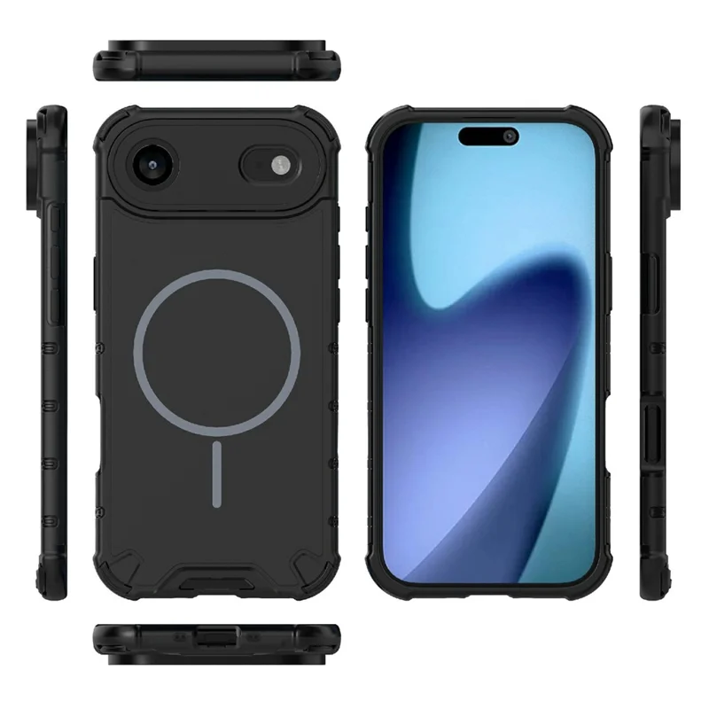 Für iPhone Air Hülle kompatibel mit MagSafe, gewellte Struktur, Wärmeableitung, TPU + PC Handy-Rückseite - Schwarz