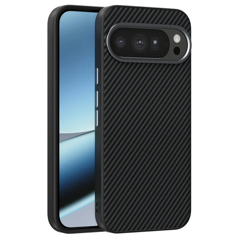 ABEEL For Google Pixel 10 Pro XL Magnetic Case Carbon Fiber Texture TPU PC PU Phone Back Cover - Black