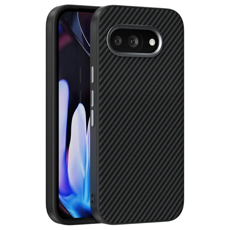 ABEEL For Google Pixel 9a Magnetic Case Carbon Fiber Texture TPU PC PU Phone Back Cover - Black