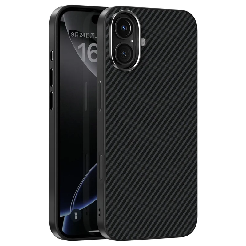 ABEEL For iPhone 16 Case Compatible with MagSafe Carbon Fiber Texture TPU PC PU Phone Back Cover - Black