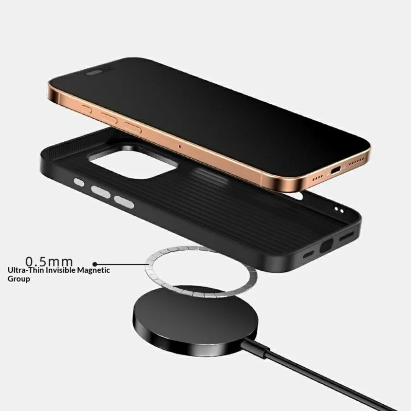 ABEEL Чехол для iPhone 16 Pro, совместимый с MagSafe, с текстурой углеродного волокна, задняя панель из ТПУ, поликарбоната и искусственной кожи - Черный