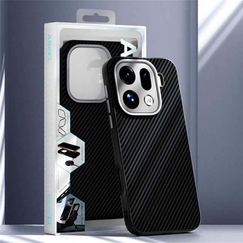 ABEEL pour Oppo Find X9 5G étui magnétique avec texture fibre de carbone coque arrière en TPU PC PU - Noir