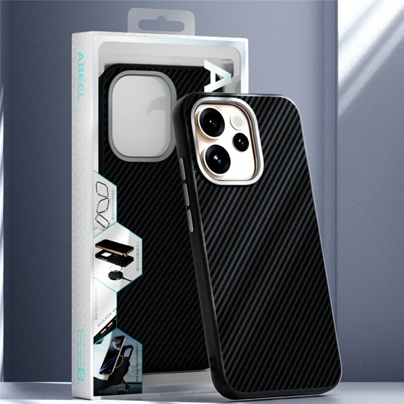 ABEEL For Oppo Reno15 Pro 5G (Global) / Reno15 5G (China) Magnetic Case Carbon Fiber Texture TPU PC PU Phone Back Cover - Black