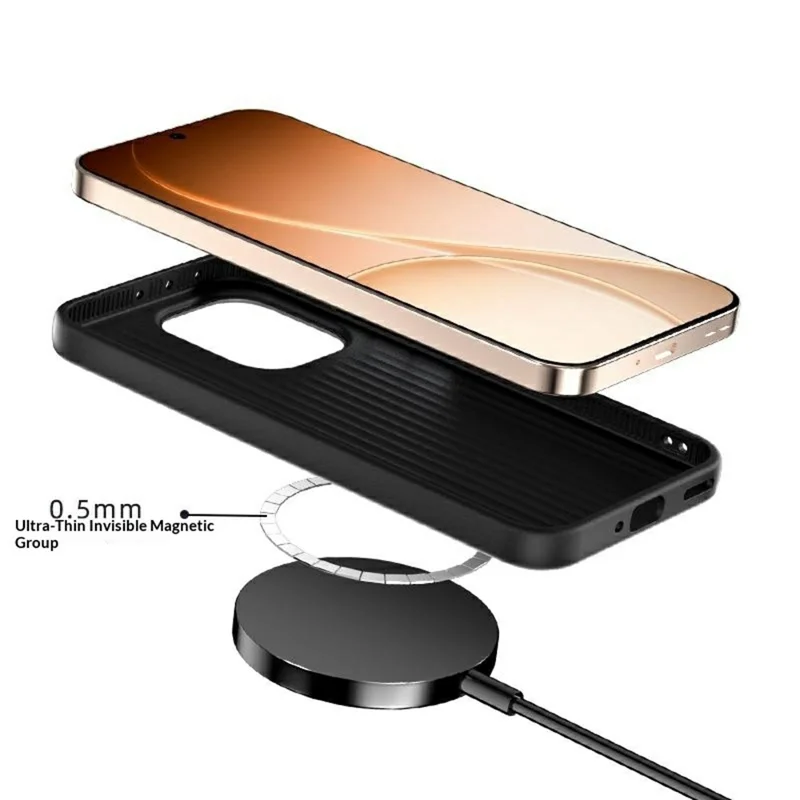 ABEEL pour Oppo Reno15 Pro 5G étui magnétique avec texture fibre de carbone coque arrière en TPU PC PU - Noir