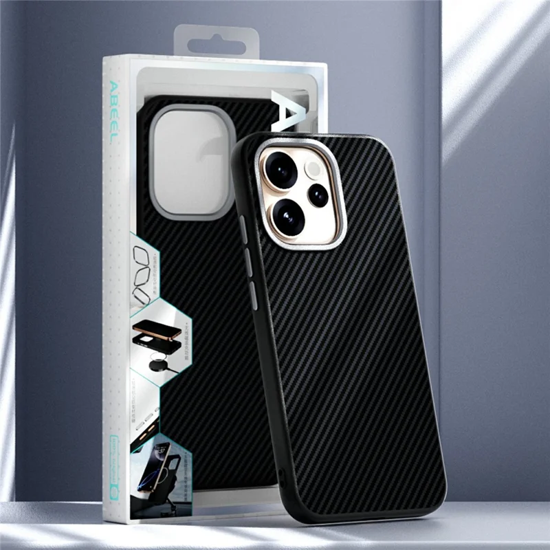 ABEEL pour Oppo Reno15 Pro 5G étui magnétique avec texture fibre de carbone coque arrière en TPU PC PU - Noir