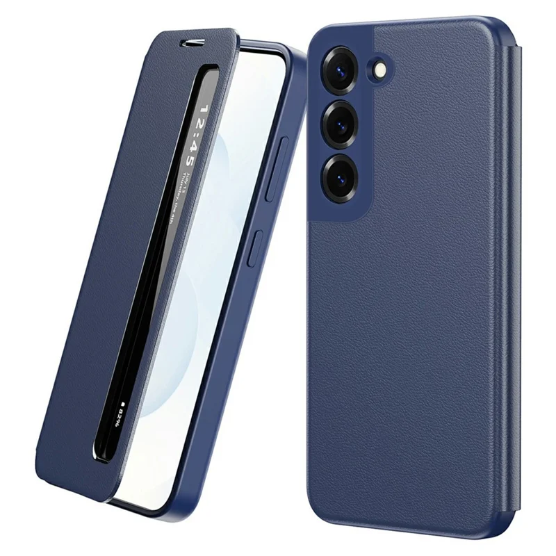 Capa de Telemóvel com Janela Inteligente em Pele para Samsung Galaxy S22+ 5G - Safira