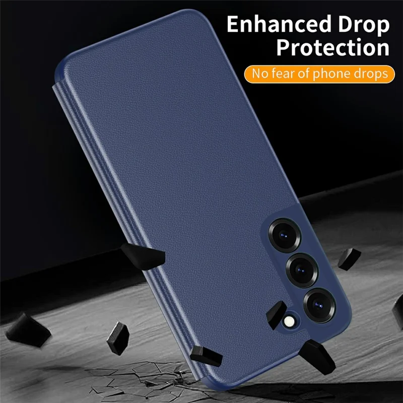 Capa de Telemóvel com Janela Inteligente em Pele para Samsung Galaxy S22+ 5G - Safira