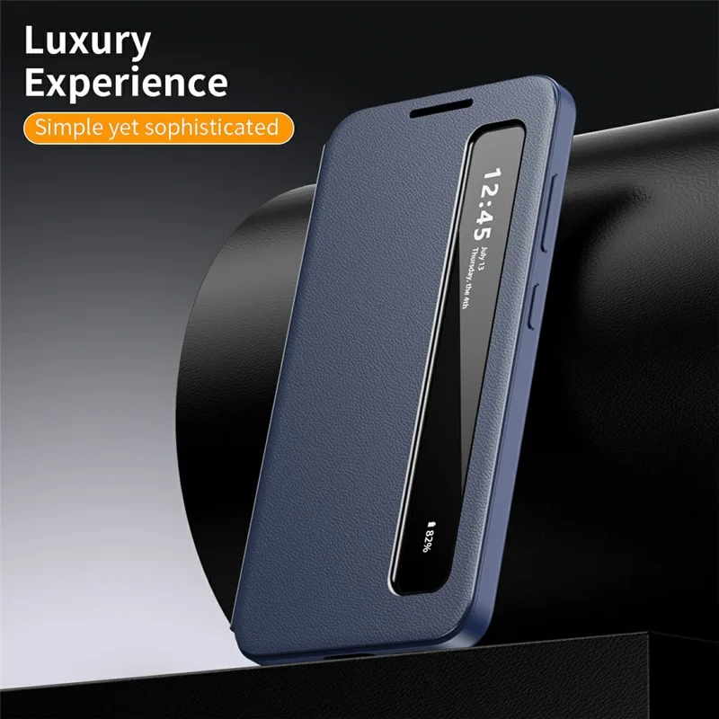 Capa de Telemóvel com Janela Inteligente em Pele para Samsung Galaxy S22+ 5G - Safira