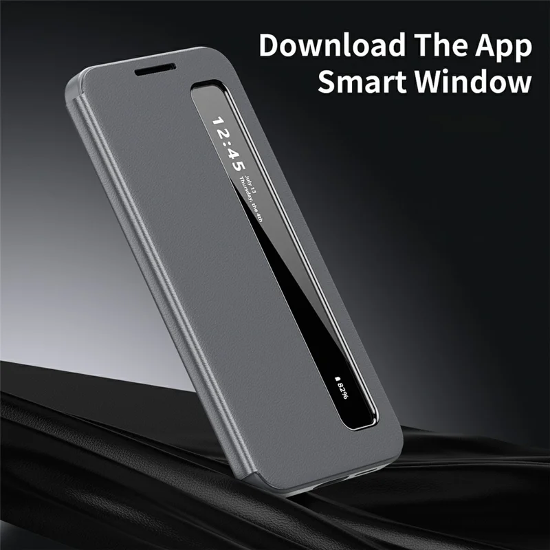 For Samsung Galaxy S23+ Case Smart View Window Leather Phone Cover - Grey