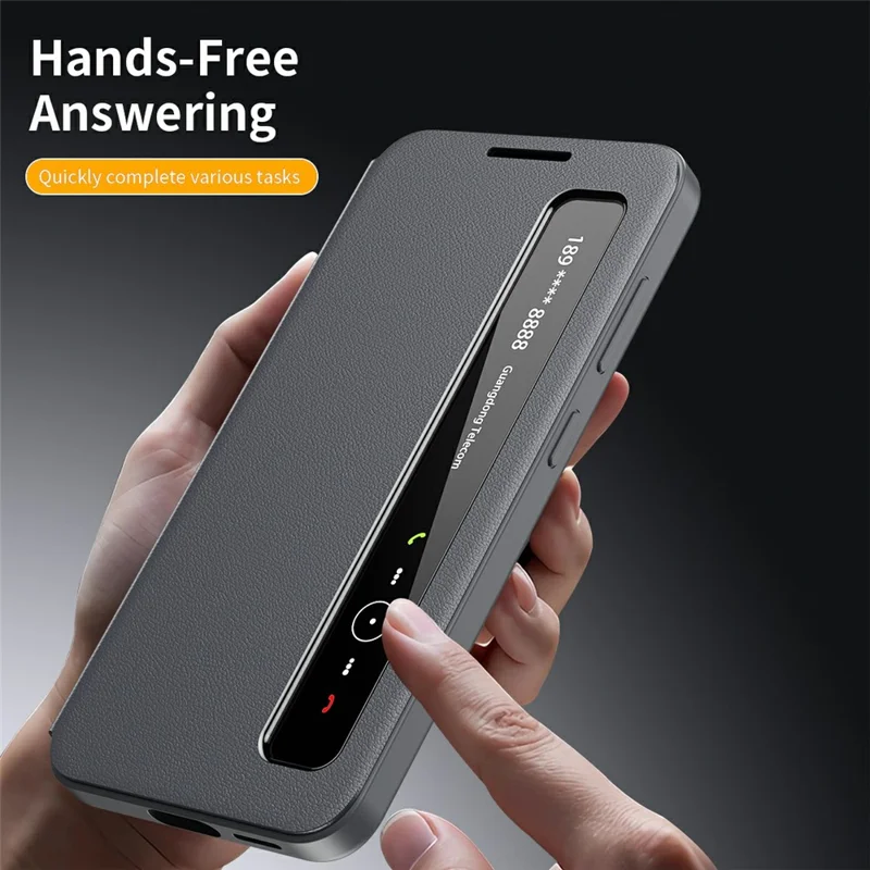 For Samsung Galaxy S23+ Case Smart View Window Leather Phone Cover - Grey