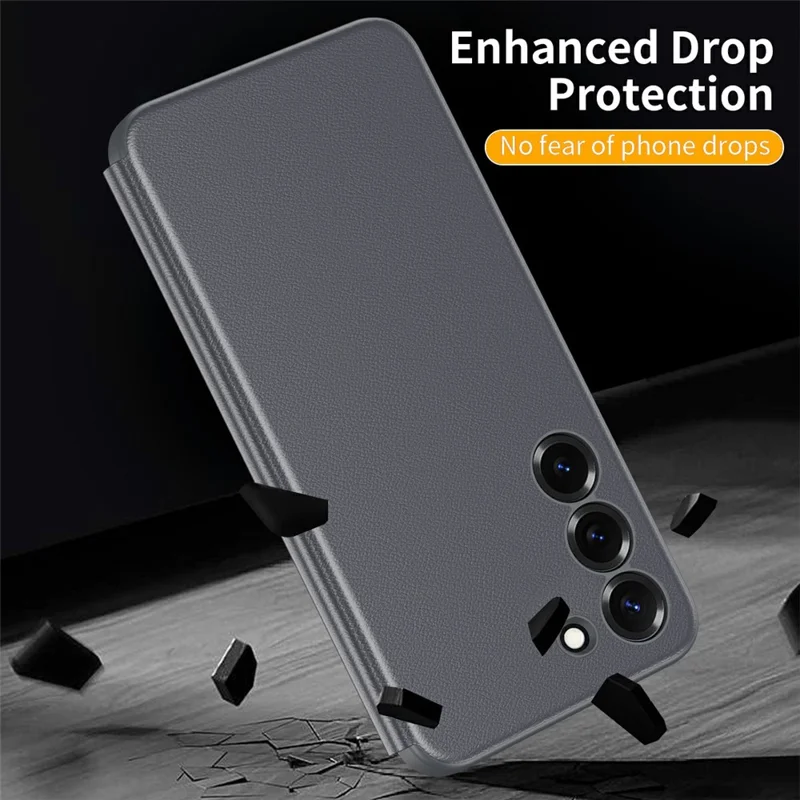 For Samsung Galaxy S23+ Case Smart View Window Leather Phone Cover - Grey