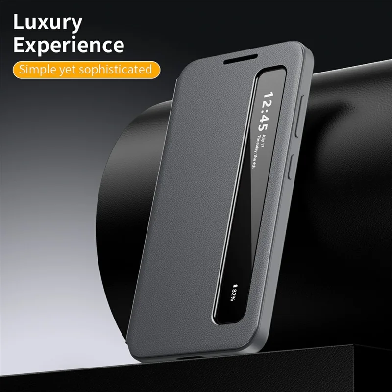 For Samsung Galaxy S23+ Case Smart View Window Leather Phone Cover - Grey