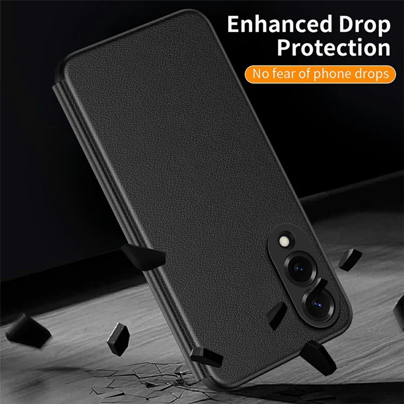 Чехол для Samsung Galaxy S25 Edge с умным окном, кожаный чехол с отображением информации - Черный