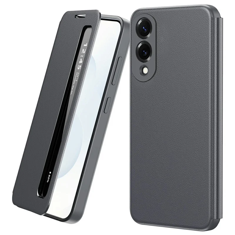 For Samsung Galaxy S25 Edge Case Smart View Window Leather Phone Cover - Grey