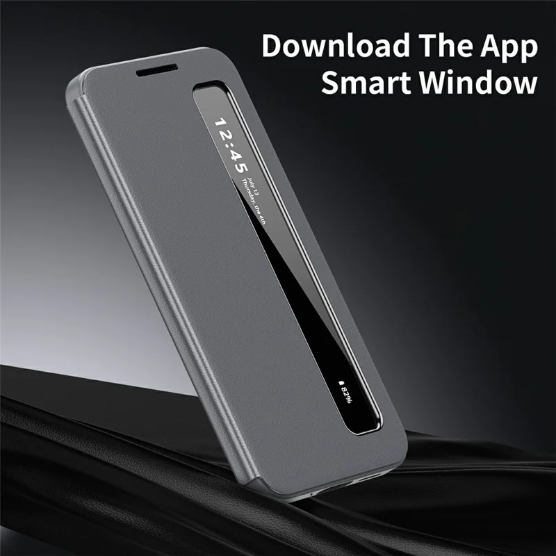 For Samsung Galaxy S25 Edge Case Smart View Window Leather Phone Cover - Grey