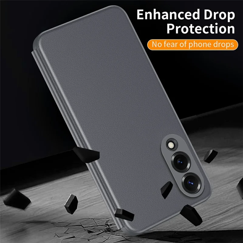 For Samsung Galaxy S25 Edge Case Smart View Window Leather Phone Cover - Grey