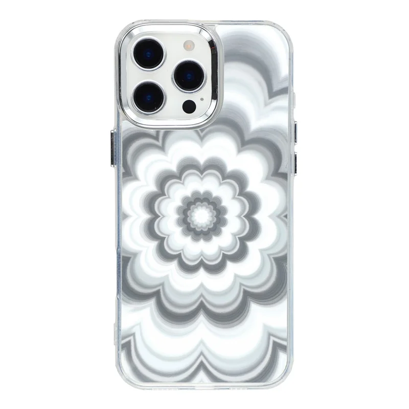 For iPhone 16 Pro Max Case Striking Phantom Flower TPU Cover with Electroplating Lens Frame