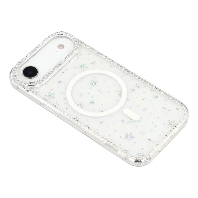 Für iPhone Air Hülle kompatibel mit MagSafe Strass-Rand funkelt Rückseite TPU + PC IMD Handytasche - Sternenklar Transparent